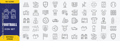 Φωτογραφία Set of 50 outline icons related to football, soccer