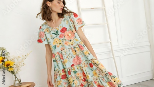 A  beautiful woman in a dress 