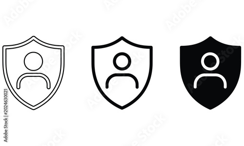 Shield icons with a person inside for protection and security concepts