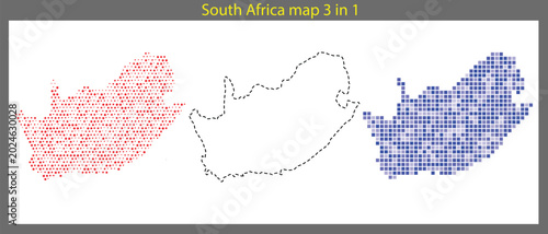 Foto South africa map 3 in 1 colorful illustration with red blue and black dotted out