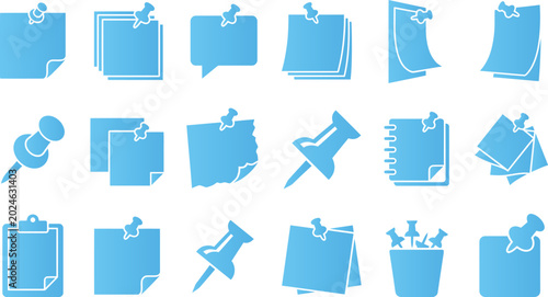 Schilderij op canvas Pushpin and sticky note icons set for reminders and office organization