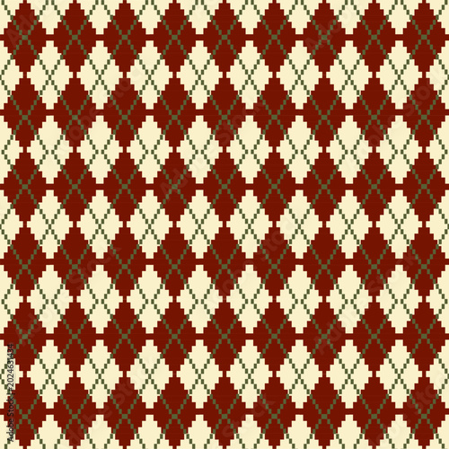 Red and Beige Seamless knitted pattern for Autumn collection. Warm tone of Argyle style for fabric pattern, sweater pattern, socks.