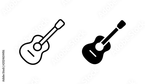 Schilderij op canvas Acoustic Guitar Icons, Musical Instrument Vector Graphics, Simple Outline and So