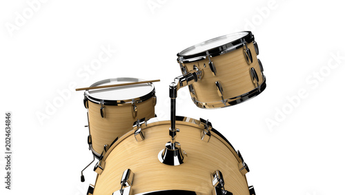 Canvastavla Isolated modern wooden drum kit with shiny chrome hardware, a professional music