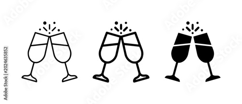 Photos Champagne Toast Icons, Celebration Cheers Glasses Set, Festive Drink Clinking Ve