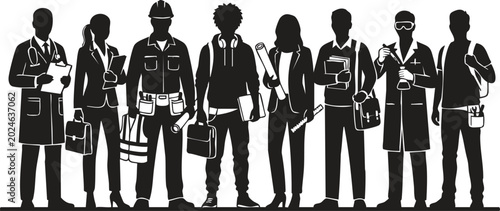 A silhouette group of worker icon vector illustration.