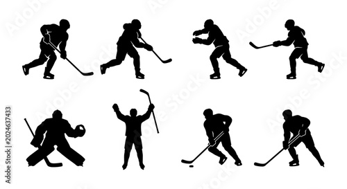 Photography Ice Hockey Player Silhouettes: Action Poses, Goalie, Celebration, Sports Vector