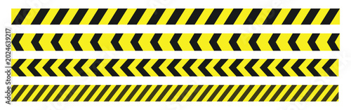 Set of yellow hazard stripes. Black hazard warning tape on white Background. 