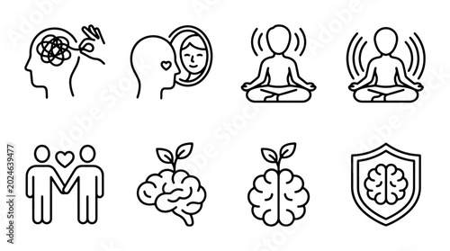 Photos Mental health line icons set, psychology and mindfulness vector symbols, 8 welln