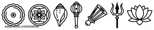 Foto Hindu religious symbols including trishula lotus conch shell and chakra in tradi