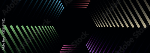 Quadro su tela Black abstract background with glowing colorful swirling lines decoration