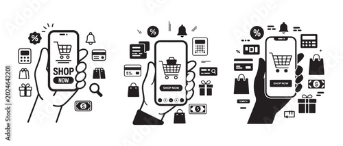 Modern E Commerce Technology Icons for Mobile Shopping Concept