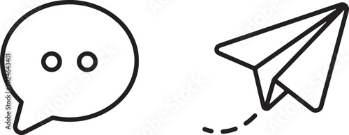 Tableau sur toile Art & Illustration, Round chat message bubble and dashed path flying paper plane