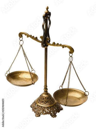 Bild auf Leinwand Isolated ornate vintage bronze weight scale symbolizing legal fairness and equit
