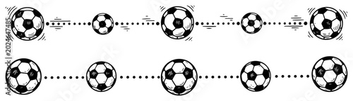 Billede på lærred Soccer balls connected by dotted lines showing game progression in sketch style