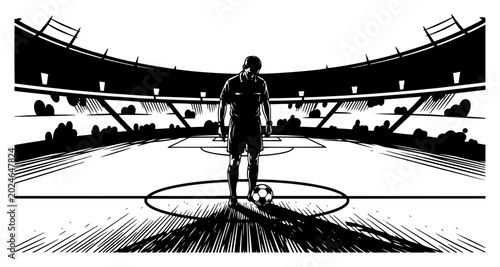 Fotografía Soccer referee standing on stadium pitch for kickoff in high contrast graphic st