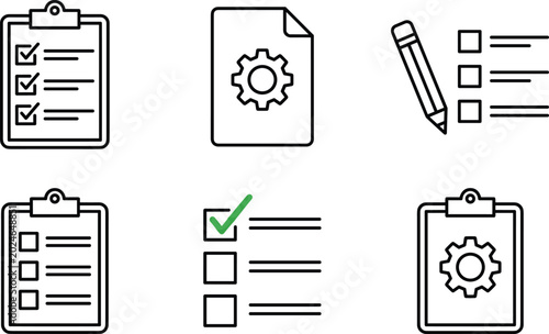 Billede på lærred Project Management and Task Checklist Line Icon Set with Clipboard To Do List Pe