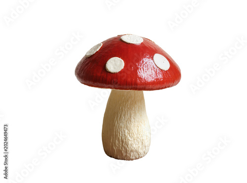 Foto Isolated vibrant red mushroom with white spots and a light stem, resembling a fa