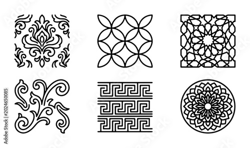 Konstfotografi Elegant Damask, Geometric, and Mandala Vector Ornaments
