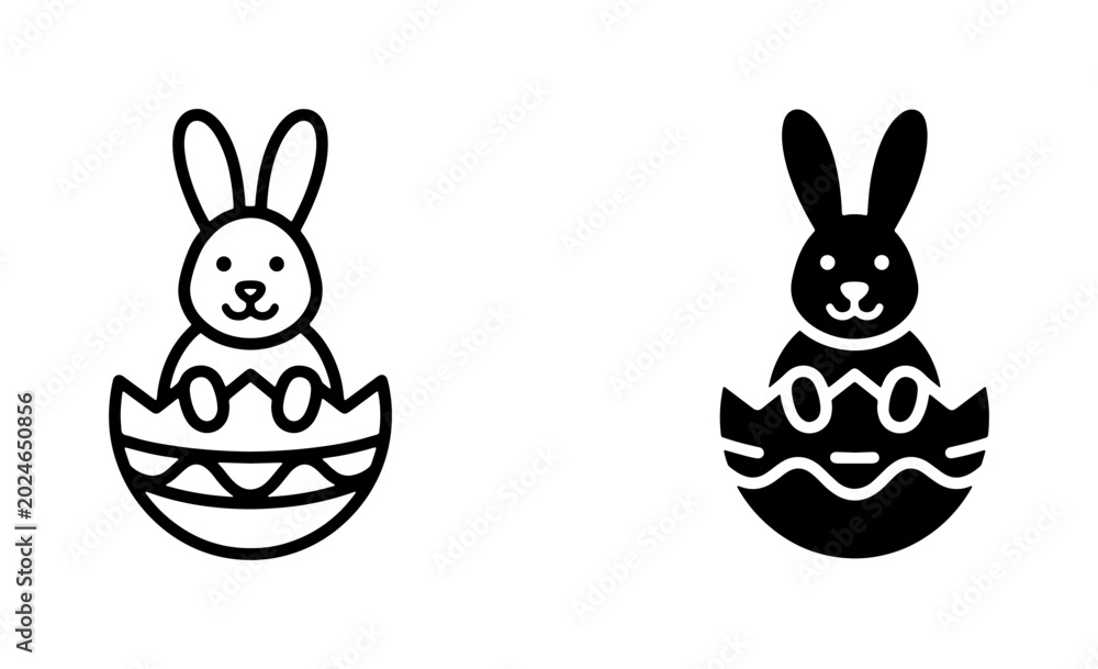 Obraz premium Easter Bunny Icons, Spring Holiday Rabbit Symbols, Festive Egg Celebration Graphics, Cute Animal Vector Art