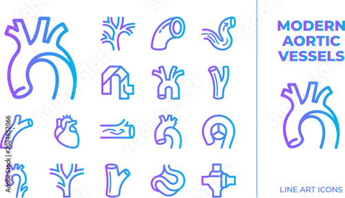 Cuadro en lienzo Modern aortic vessels line art icons heart circulatory system blue purple gradient healthcare medical