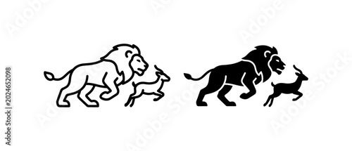 Canvas Print Lion Hunting Antelope Vector Icons, Wildlife Predator Prey Silhouette, Safari An