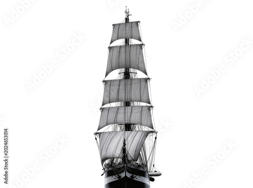 Foto Isolated vintage tall ship sailing vessel with multiple masts and sails in black