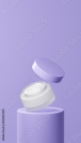 Photography isolated floating pot cream, floating pot cream on a topical indigo tube podium,