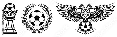 Fotografi Soccer heraldic emblems set with trophy laurel wreath and double-headed eagle