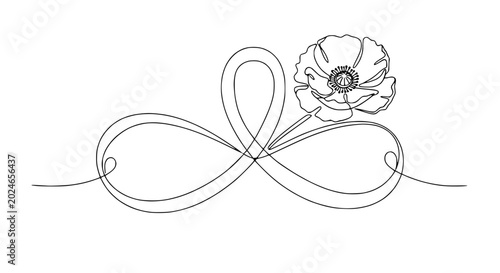 Tableau sur toile Elegant Infinity Symbol with Delicate Flower - Continuous Line Art
