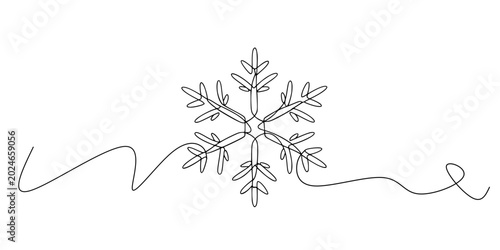 Foto Snowflake Line Art, Minimalist continuous-line drawing of a snowflake, symbolizi