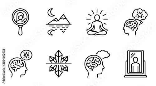 Tableau sur toile Mindfulness and Mental Clarity Icons: Meditation, Brainstorming, Self-Reflection