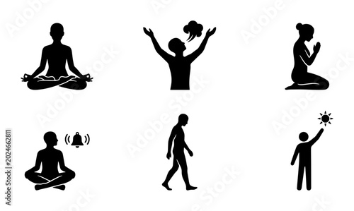 Canvastavla Mindfulness Meditation Icons, Prayer, Walking, and Enlightenment Symbols