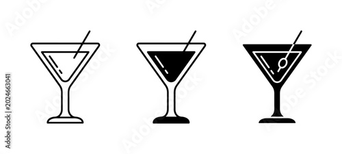 Photos Martini Glass Icons, Cocktail Drink Symbols, Bar Beverage Vector Set