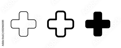 Schilderij op canvas Plus Sign Icons, Medical Cross Symbols, Add Button Graphics, Simple Geometric Sh