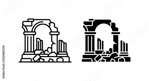 Obraz na płótnie Ancient Ruin Icons, Classical Architecture Fragments, Historical Building Collap