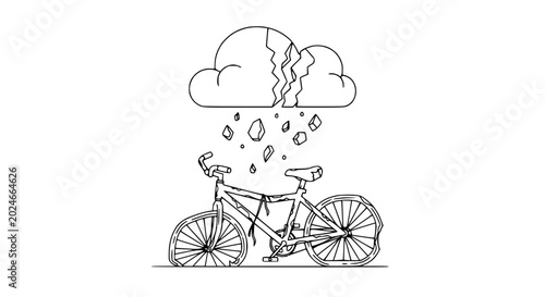 Foto Broken Cloud Raining Rocks on Bicycle Illustration