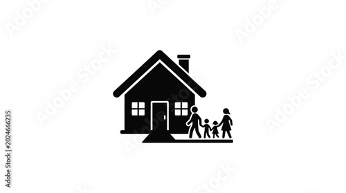 House with family figures in front simple black silhouette