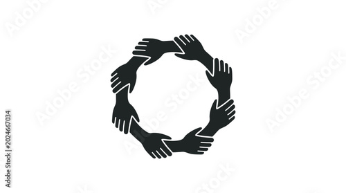 Foto Circle of hands forming a ring black silhouette on a white background