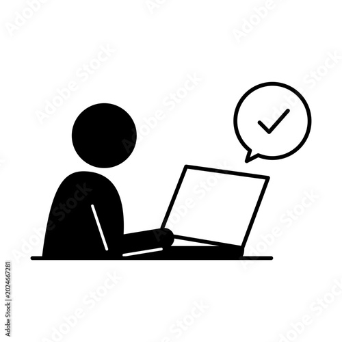 パソコンで申請する人物アイコン｜オンライン行政手続きイメージ