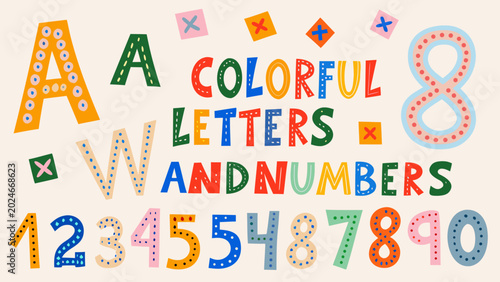 Cuadro en lienzo colorful alphabet letters and numbers set decorative hand drawn typography on a