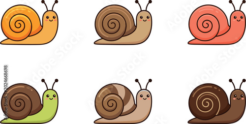 Bild auf Leinwand Cute Snail Cartoon Character Vector Set Featuring Colorful Spiral Shells, Adorab