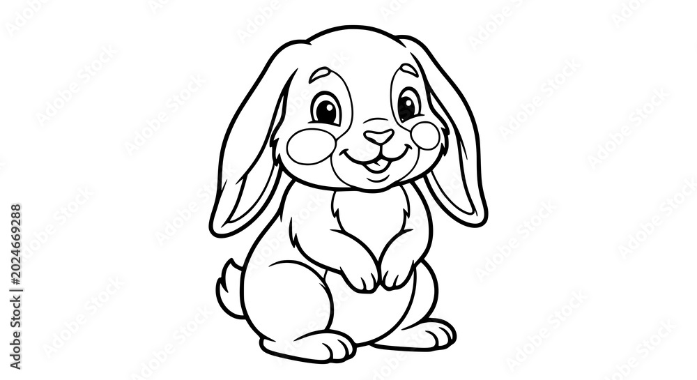 Fototapeta premium Cute rabbit line art coloring page vector illustration for kids