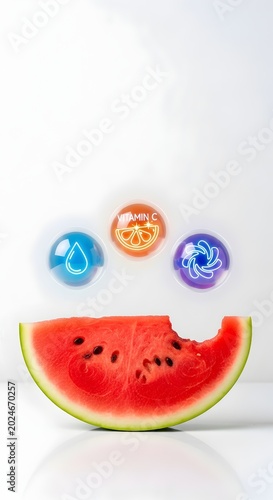 Fresh watermelon slice with colorful swirling water splash droplets isolated on white background summer fruit healthy food
