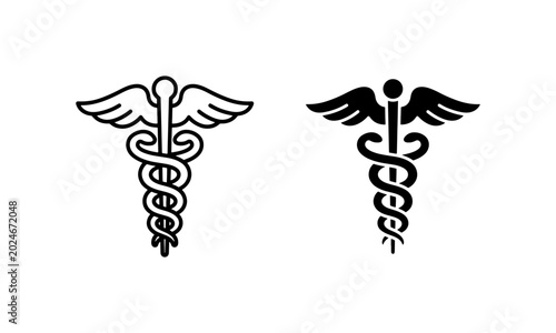 Konstfotografi Caduceus Medical Symbol Vector Icons, Healthcare Staff of Asclepius, Medicine an