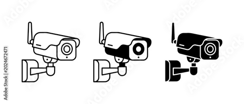 Security Camera Icons, Surveillance Equipment Vector Graphics, CCTV System Symbols for Monitoring and Protection