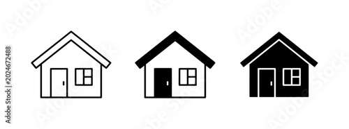 Simple House Icons, Vector Graphics: Outline, Filled Black, Silhouette Styles for Real Estate and Property Concepts
