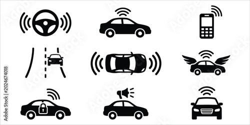 Obraz na płótnie Connected car technology icons