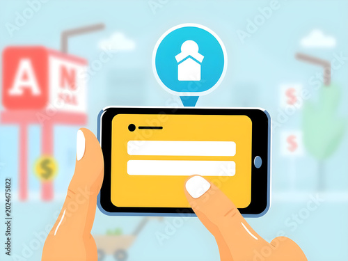 Mobile banking and online payment illustration
