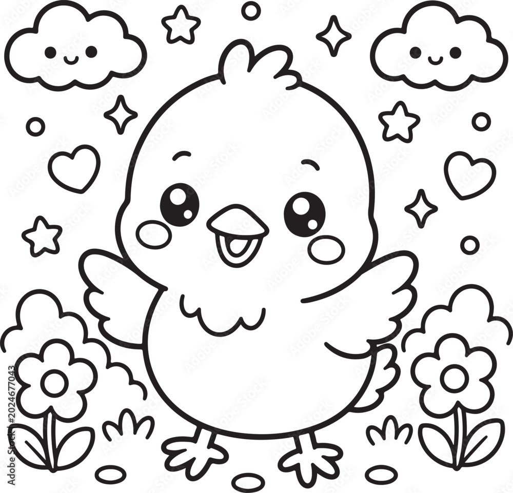 Fototapeta premium Cute Kawaii Animal Coloring Pages Collection for Kids – Simple Cartoon Line Art Bundle, Printable Black and White Coloring Book Pages